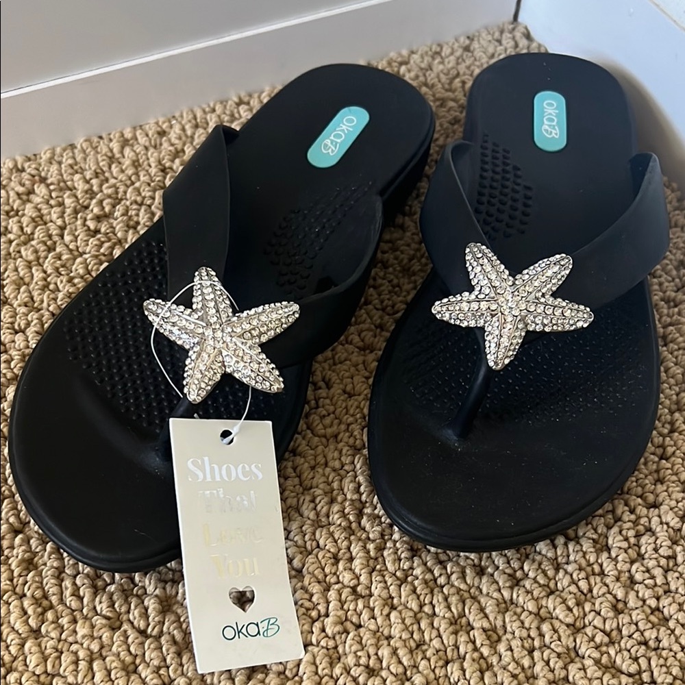 OKA b. Black Sandals with Starfish Accent